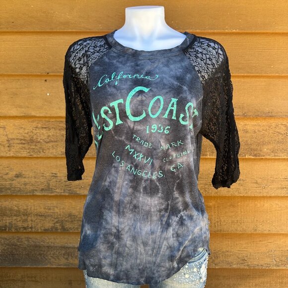 Scrapbook California West Coast Tie Dye 3/4 Lace Sleeved Shirt Size M - Picture 1 of 8